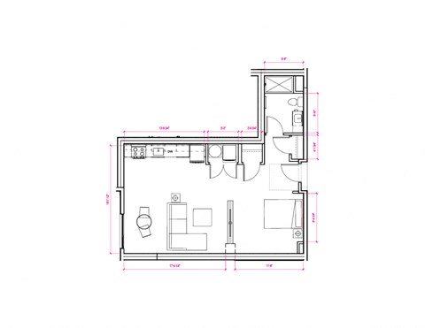 Floor plan for studio, 1 bath, 650 sqft